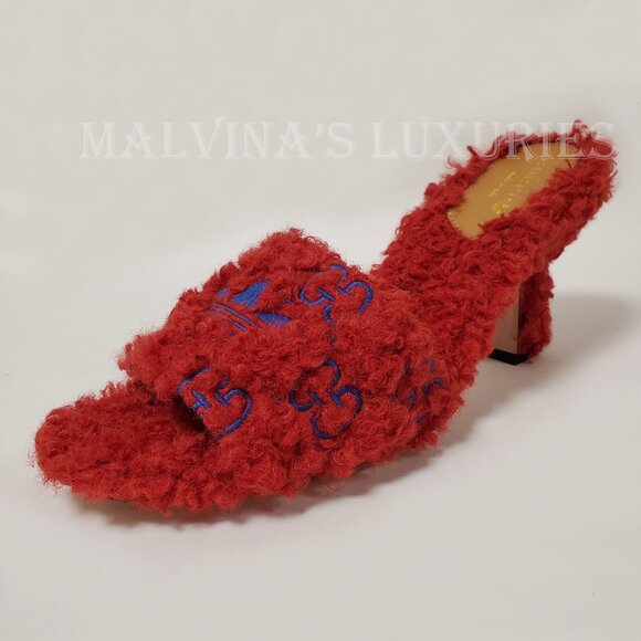 GUCCI SHOES ADIDAS TREFOIL GG LOGO SHEARLING EFFECT SLIDE SANDALS sz 39.5 9.5 - Picture 8 of 16